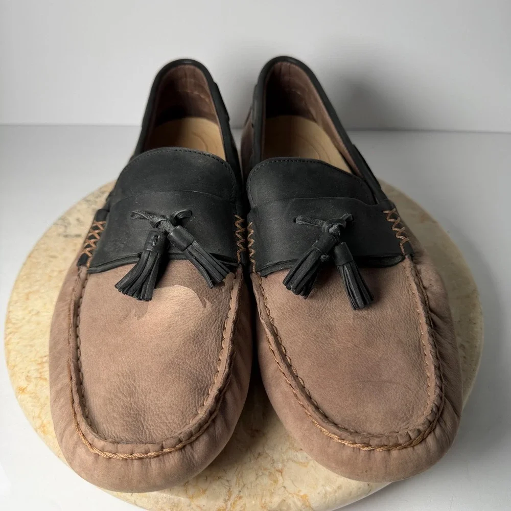 UGG Chester Tassel Loafers 11.5 Brown Black Leather Suede Moccasins 1010139
